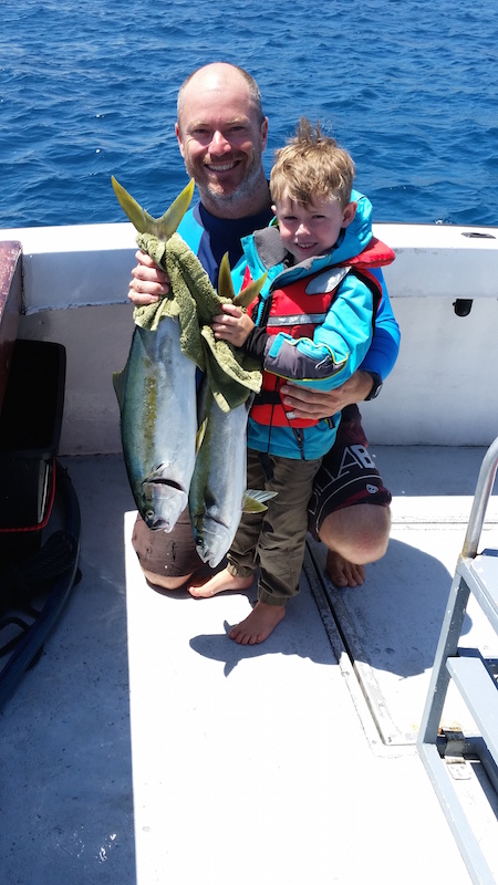 Island Fishing Narooma - The Boys with two Yellowtail Kingfish